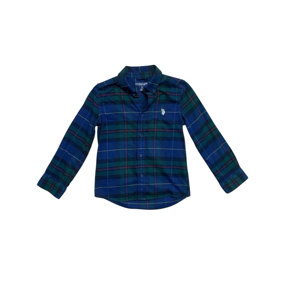 U.S. Polo Assn. Boys Blue Plaid Long Sleeve Button Down Shirt Medium 8 - Picture 3 of 9